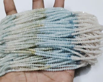 Aquamarine Micro Faceted Rondelle Beads: 3mm, 12.5 Inch Strand