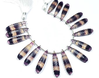 Fluorite Pear Shape Beads: Carved Gemstone Fancy Beads (8x28-8x33mm)