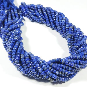 Natural Lapis Lazuli Faceted Rondelle Beads - 4mm, 12.5 Inch Strand