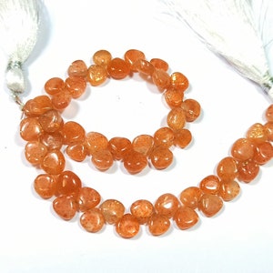 natural,African sunstone smooth heart shape,sunstone smooth heart briolettes,sunstone heart,sunstone heart shape,8 inch strand,craft hanmade