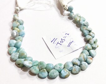 3ペアセット、天然ラリマーの滑らかなハート型ブリオレット、サイズ10