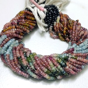 Natural Tourmaline Faceted Rondelle Beads: 3.5-4mm, 12.5 Inch Strand