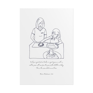 Póster enrollado, póster con ilustraciones de maestros y niños, cita de María Montessori, decoración del aula, decoración de la sala de arte del hogar, arte de pared para el dormitorio de los niños