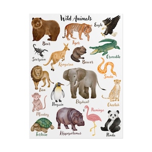 Printable Poster, Wild Animals, Classroom Decor, Kids Room Wall Art, Nursery Poster, Educational Animal Chart