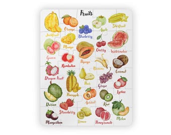 Casse-tête Fruits pour enfants, 30 pièces - jouet éducatif, cadeau d'anniversaire pour les 2-3 ans, jeu de coordination œil-main, développement du langage