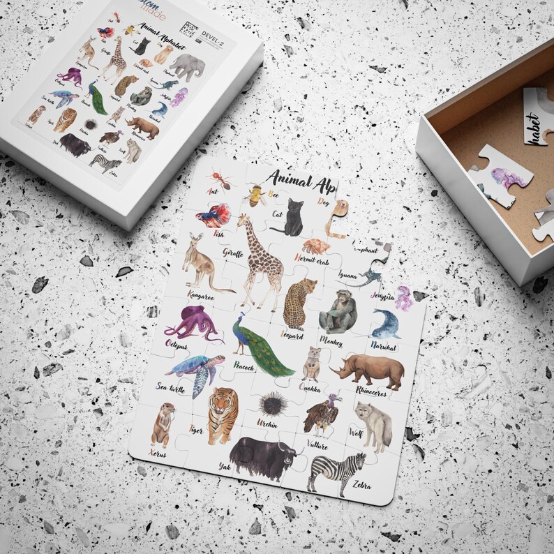 Casse-tête Alphabet animaux pour enfants, 30 pièces - Jouet éducatif, Cadeau d'anniversaire pour les 2-3 ans, Jeu de coordination œil-main, Développement du langage image 3