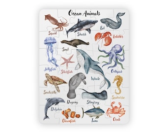 Puzzle pour enfants Animaux de la mer, 30 pièces - Jouet éducatif, Cadeau d'anniversaire pour les 2-3 ans, Jeu de coordination œil-main, Développement du langage