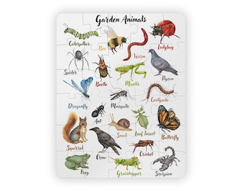 Casse-tête Animaux du jardin pour enfants, 30 pièces - Jouet éducatif, Cadeau d'anniversaire pour les 2-3 ans, Jeu de coordination œil-main, Développement du langage