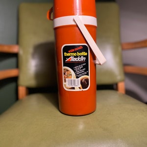 Vintage Aladdin Orange Wide Mouth Thermos with Handle lol