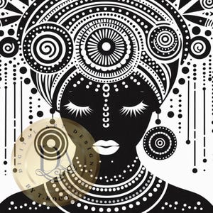 Abstract Afrocentric Art || Portraits || Digital Download || Black and White Designs || Printable || Print On Demand || PNG