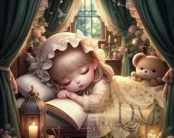 Sleeping Baby Girl || Bedtime || Toddler || Nursery Decor || Dreamy || Printable || Print On Demand || Digital Download || PNG