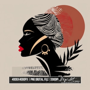 Afrocentric Abstract Woman Digital Art PNG | Tribal Head Wrap |  Silhouette Art | Sublimation Design | Print On Demand | Instant Download
