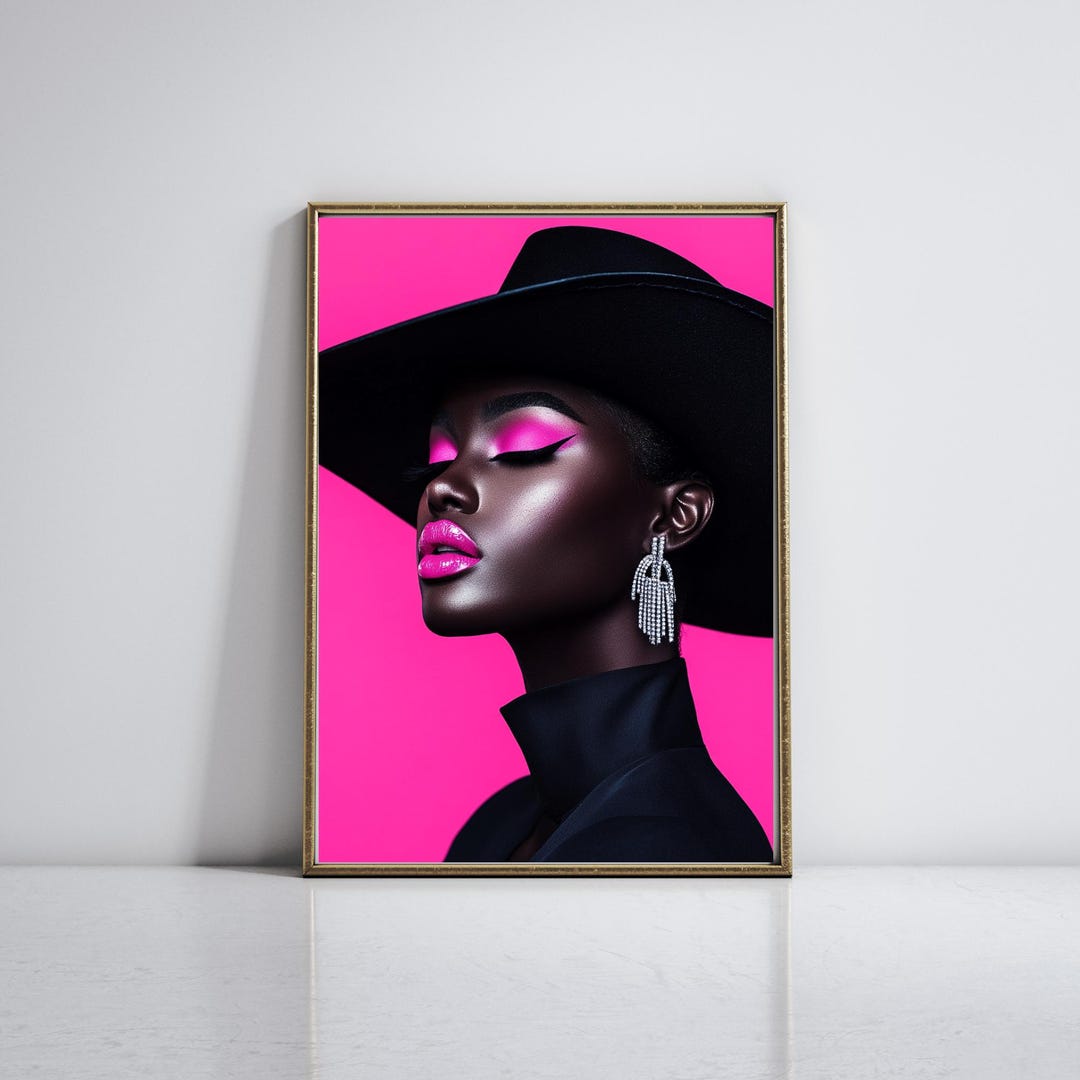 Pink & Black Glam Woman Wall Art | Bold Fashion Portrait | Printable ...