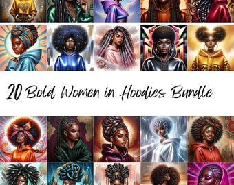 Afrocentric Women in Hoodies PNG Bundle | Fashion Art (Digital Download)