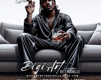 Arte de Moody Lounge / Hombre afroamericano con puro y whisky (Descarga digital)