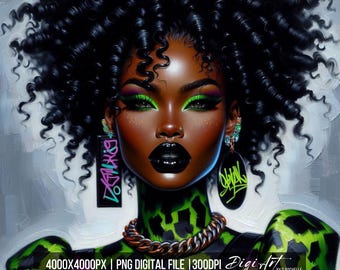 Neon Afro Glam Art Print | Black Woman Portrait (Digital Download)