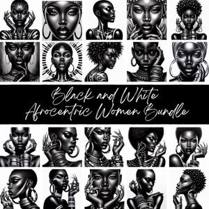 25 Black and White Afrocentric Bundle PNG | Bold Minimalist Digital Art | Home Decor | Empowering Women | Digital Download | POD