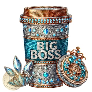 Luxe Big Boss koffiekopje clipart png || T-shirtontwerp || Sublimatieontwerp || Afdrukbaar || Transparant || Digitale download