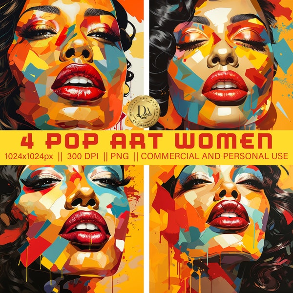 Pop Art Woman Digital Download || PNG || Printable || Print On Demand || Female Portraits || Colorful Art || Women Art || Bold Colors