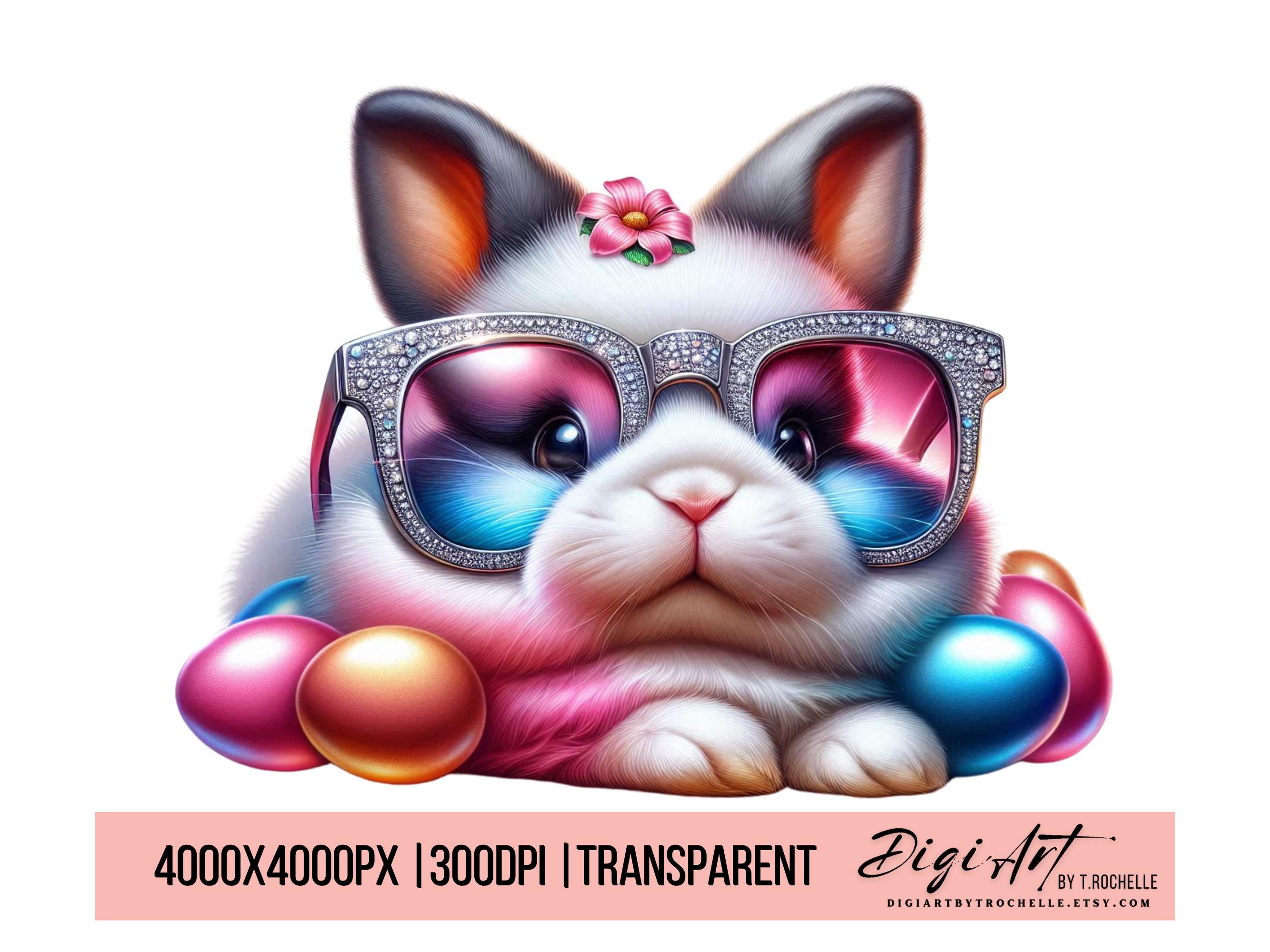5 Cute Easter Bunnies PNG Clipart | Bunnies With Glasses | Easter ...