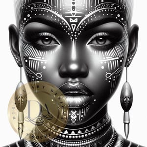 Abstract Afrocentric Art || Portraits || Digital Download || Black and White Designs || Printable || Print On Demand || PNG