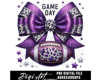 Game Day Football Bow PNG | Purple Glitter, Leopard Print (Digital Download)