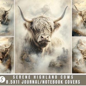 Vacas serenas de las Tierras Altas PNG // Diseños de portadas de diarios // Diseños de portadas de cuadernos // Portadas de agendas // 8,5 x 11 // Descarga digital // Diseños de vacas