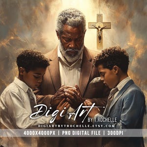 Afroamerikanischer Vater und Söhne beten PNG | spirituelle schwarze Kunst | Kirche Szene Clipart | 4000x4000 | Digitaler Download | Glaube Dekor