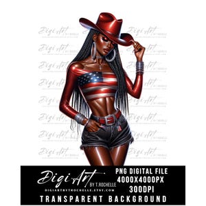4th of July Black Cowgirl Clipart PNG | Afro American Woman Art | Red White Blue Western Fashion | Digital Download for Crafts