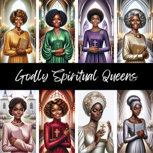 8 Godly Spiritual Queens Bundle PNG | African American Church Women | Faith & Worship Digital Illustrations | Religious PNG Sublimation Set