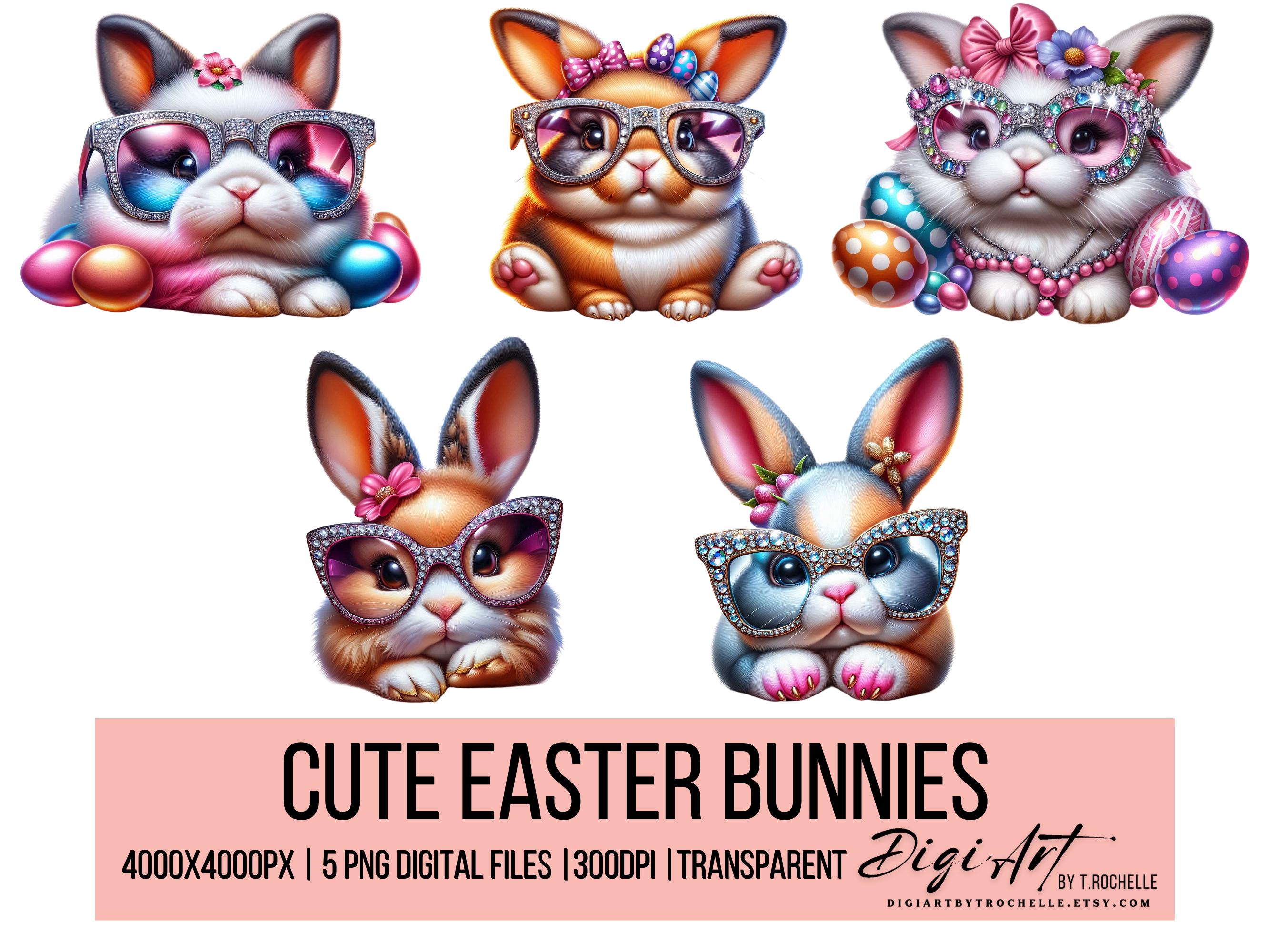 5 Cute Easter Bunnies PNG Clipart | Bunnies With Glasses | Easter ...