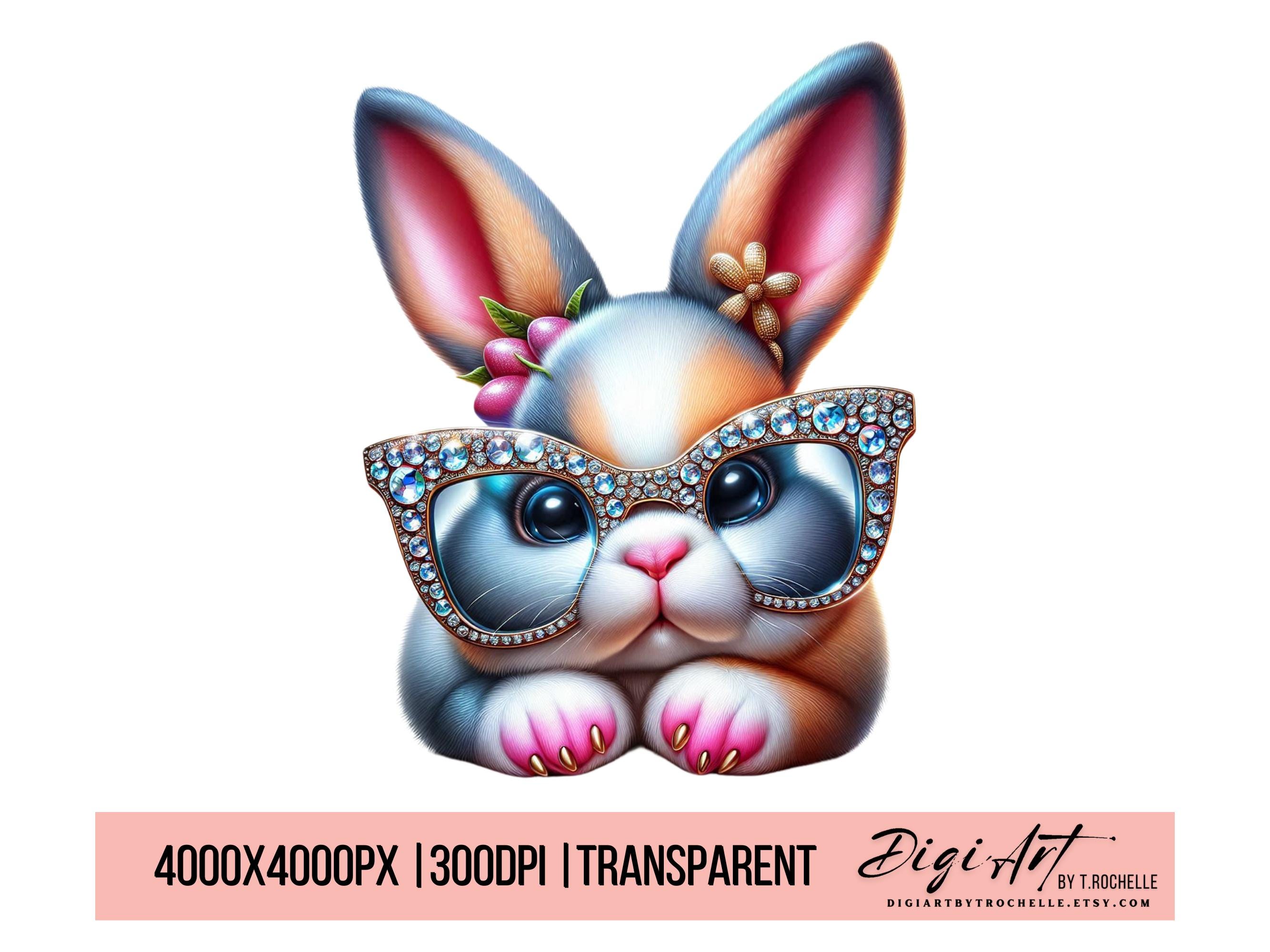 5 Cute Easter Bunnies PNG Clipart | Bunnies With Glasses | Easter ...