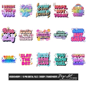 15 Sassy Girl Power Pack PNG Clipart Bundle | Trendy Inspirational Quote Stickers | Sublimation Designs | Digital Download | Transparent