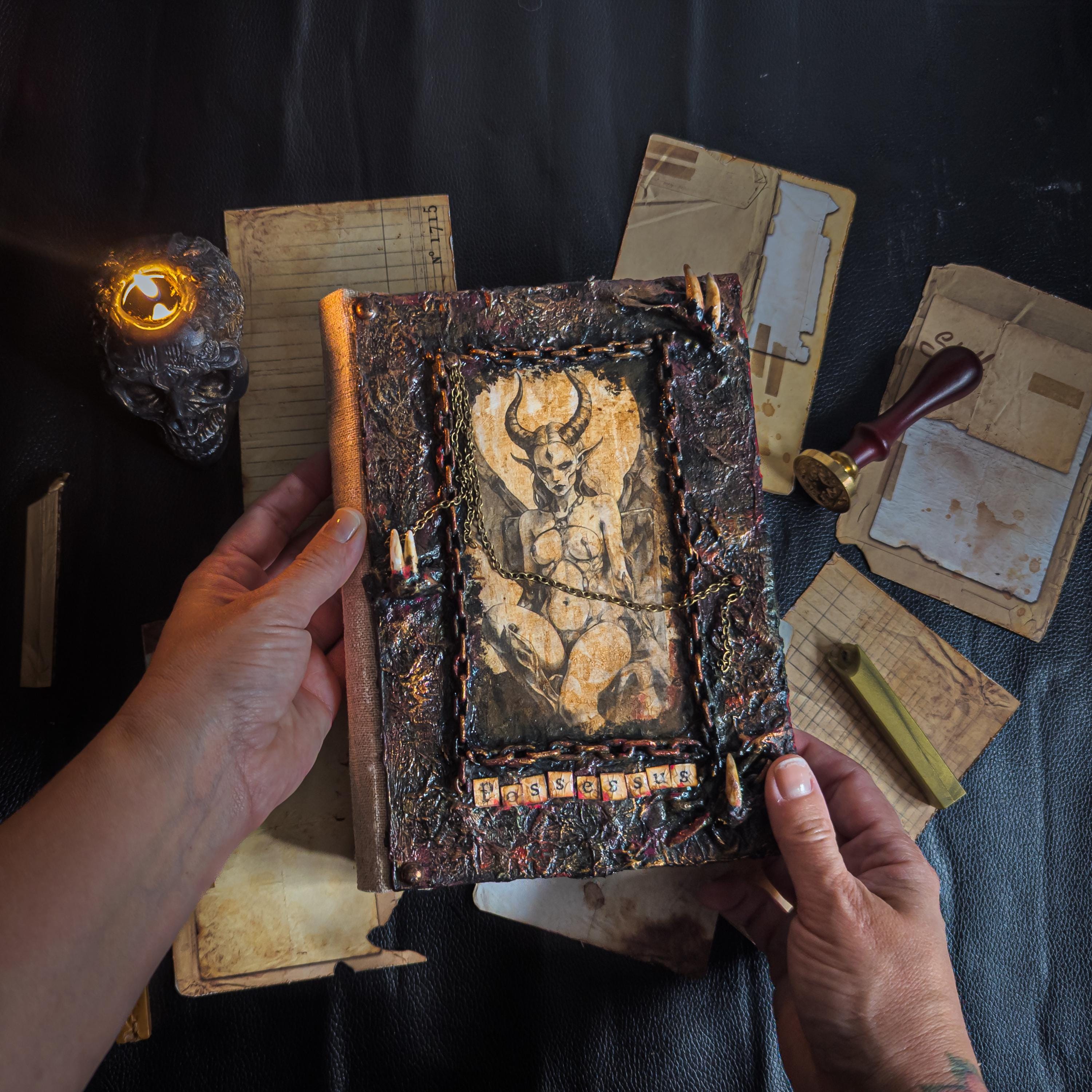 Satanic Journal Personalized Grimoire Journal With Devil Horns, Warlock Demonology Gift ...