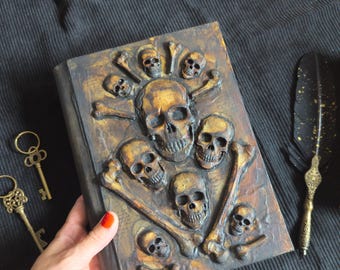 Handgemaakt heks Grimoire-dagboek A5: boek met gotische schedelspreuken