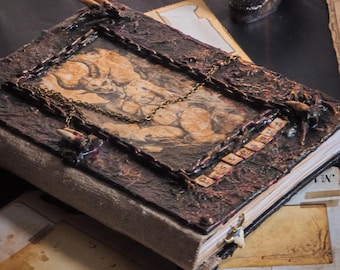 Personalized Demonic Grimoire Journal with Devil Horns: Witchcraft Spellbook Gift