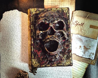 Libro de calaveras como grimorio de nigromante, regalo grunge para Summerween