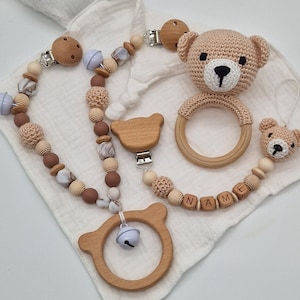 personalized pacifier chain bear, stroller chain, bear rattle