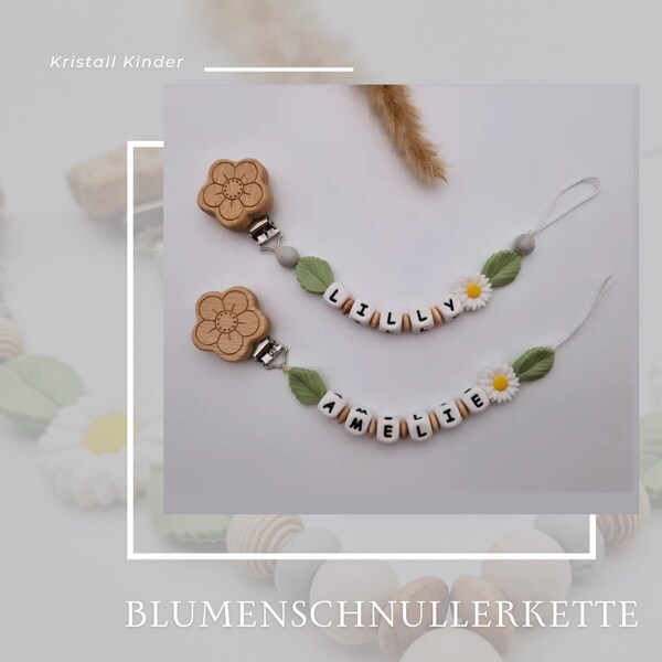 Schnullerkette Blume mit Name, personalisiert, Gänseblümchen