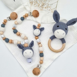 personalized pacifier chain donkey, stroller chain, baby rattle