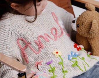 Personalized Name Baby Sweatshirt, Custom Hand Embroidered Name Baby Sweater, Knitted baby swearshirt with hand embroidery name