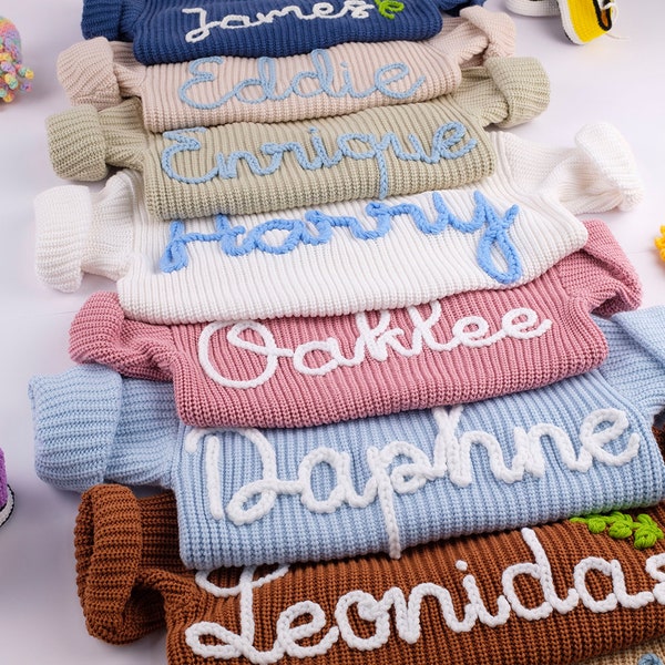 Personalized Baby Name Sweatshirt, Custom Hand Embroidered New Baby Sweater, Baby Girl Knitted Comforts Colors Jumper, Baby Birthday Gifts