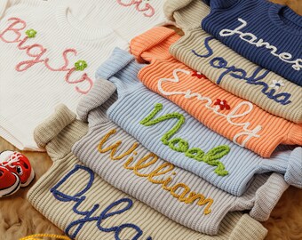 Custom Name Baby Boy Sweater, Hand Embroider Baby Boy Name Sweatshirt, Custom Name Baby Sweater