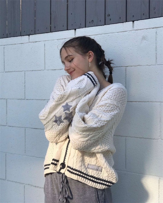 Star Embroidered Knit Botton up Folklore Cardigan Embroidered - Etsy