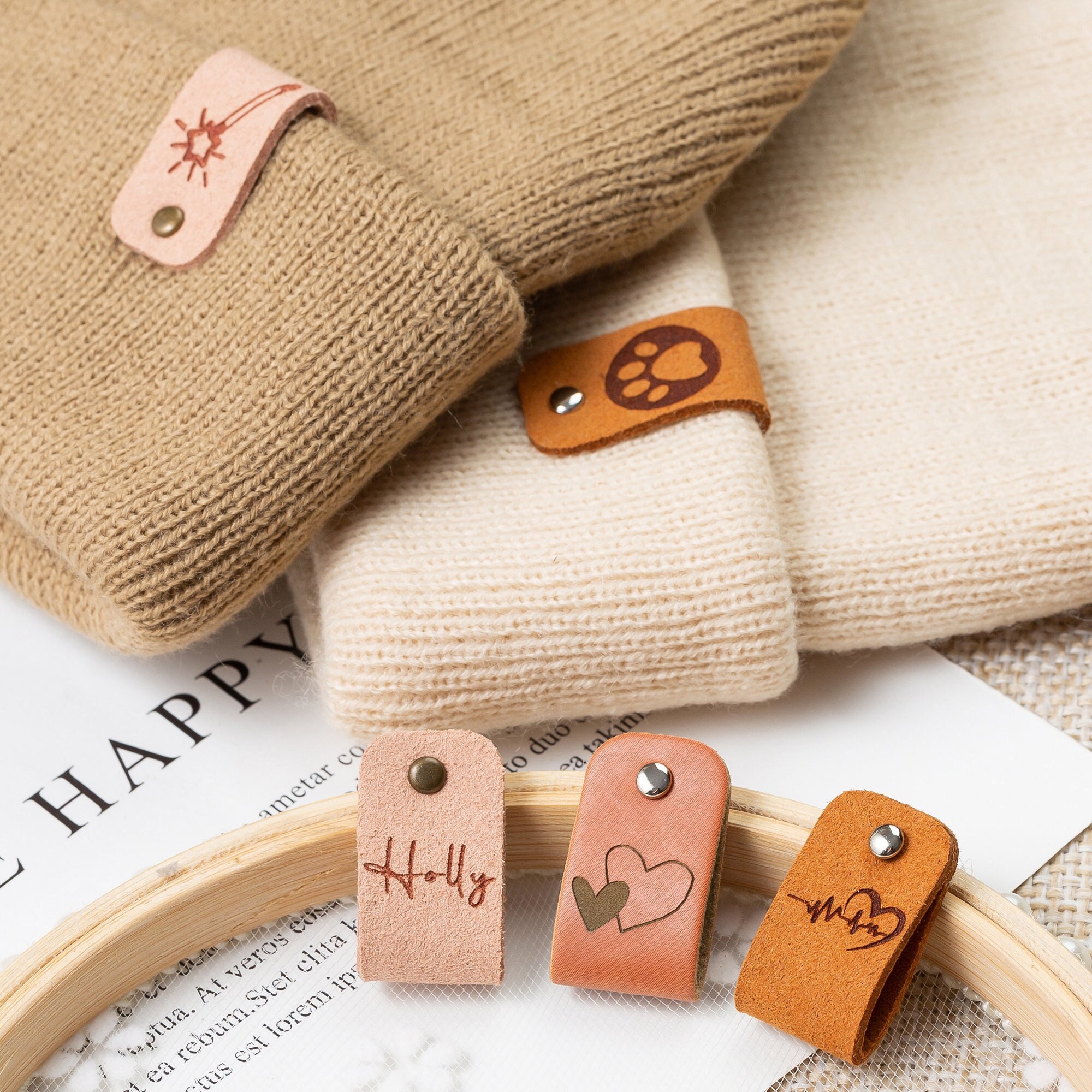 5x2cm Handmade With Love Labels Tags Leather Label For Clothing 20/50Pcs  Knitting Tags For Hats Sewing Accessories DIY