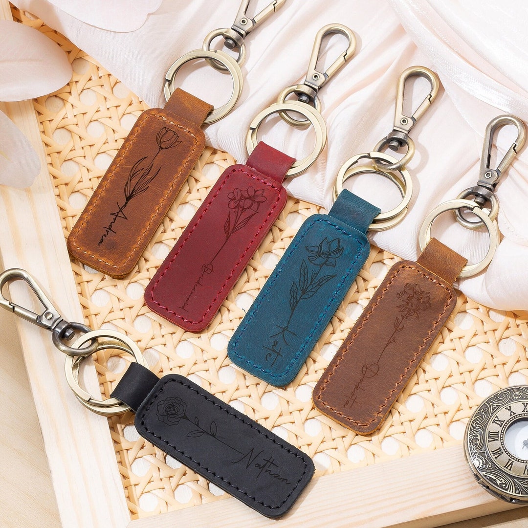 Personalized Birthflower Keychain,leather Keyring,gifts for Bridesmaid ...