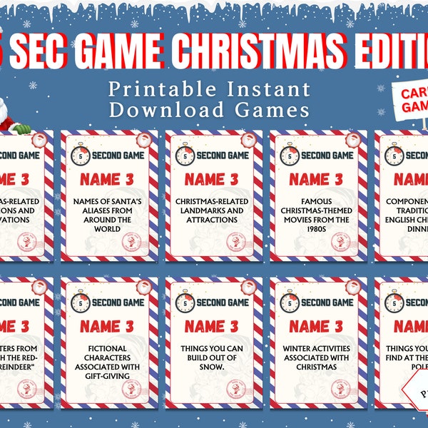 Christmas 5 Sec Game, Christmas Activity For Kids and Adults, Christmas Party & Classroom Game, Printable Christmas Game,Christmas Card Game