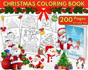 200+ kerstkleurboekpagina's, leuke kerstactiviteitenpagina's, boek voor plezier en ontspanning voor kinderen, kerstman kleurboek, kleurboekpagina's
