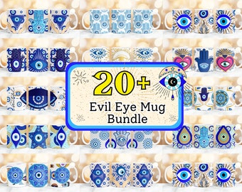 20 + Evil Eye Mug Bundle, Blue Eyes Mug Wrap, Mystic Eye Pattern Mug, 11oz & 15oz  Evil Eye Mug, Protection Eye Mug, Vibrant Sublimation PNG