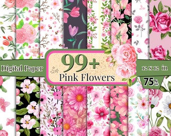 99 + Rosa Blume Digital Papier, Rosa Florales Nahtloses Muster, Girly Rosa Tapete, Pastell Rosa Clipart, Rosa Blumen Sammelalbum, Floral PNG